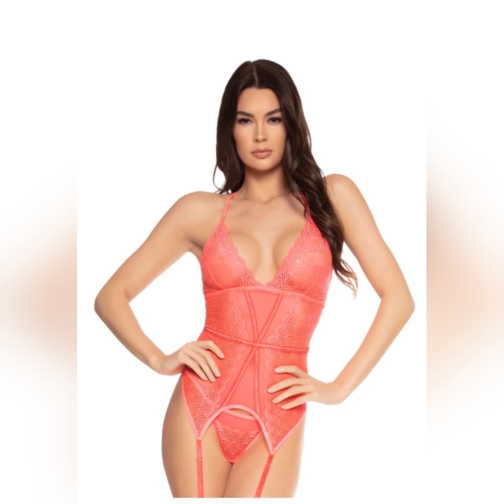 Pure Romance.  MESH AND LACE GARTER BUSTIER SET
